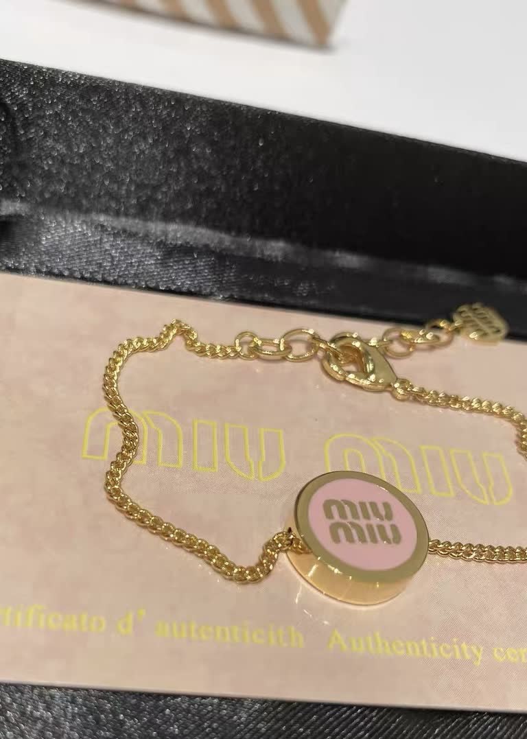 Miu Miu Gold Tone Chain Necklace with Pink Enamel Discs